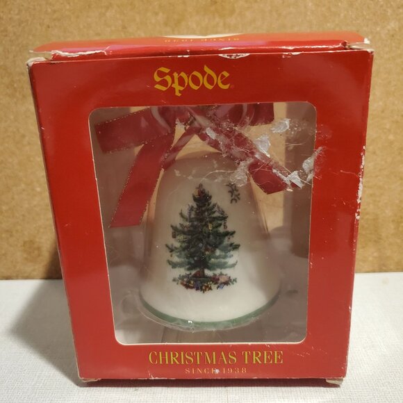 Vintage Spode Christmas Tree Bell Ornament With Red Ribbon England NOS Santa - Picture 5 of 7